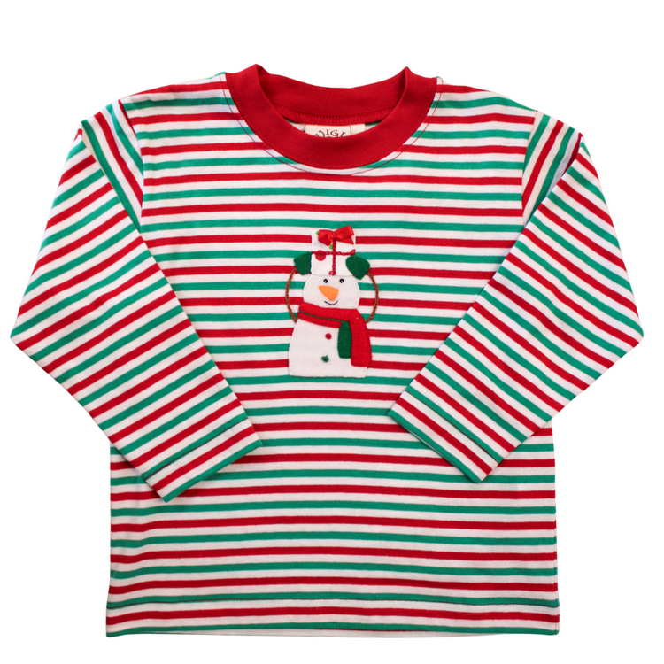 Luigi Kids Red & Green Stripe Snowman w/Gifts LS Shirt
