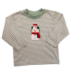 Luigi Kids Snowman w/Gift Sage Green Stripe Shirt
