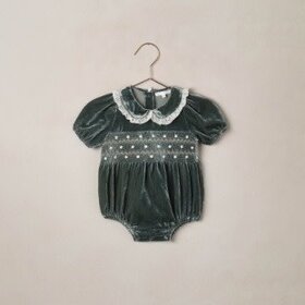 Nora Lee Green Velour Elizabeth Romper