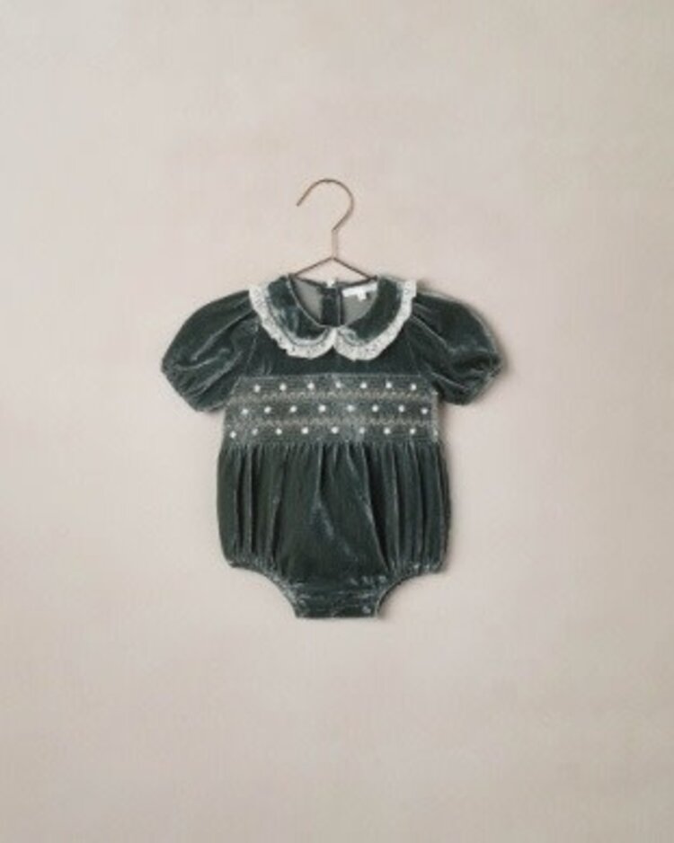 Nora Lee Green Velour Elizabeth Romper