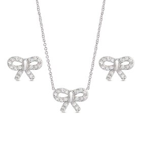 Lily Nily Sterling Silver CZ Bow Necklace & Earring Set