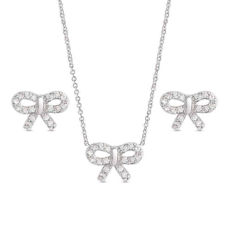 Lily Nily Sterling Silver CZ Bow Necklace & Earring Set