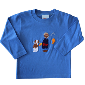 The Smiley Crab Blue Fisherman and Dog Shirt