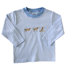 The Smiley Crab Blue Stripe Three Dogs Shirt