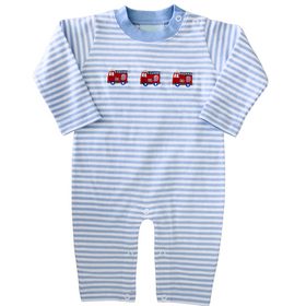 The Smiley Crab Blue Stripe Firetruck Romper