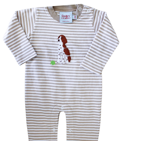 The Smiley Crab Brown Stripe Sitting Dog Romper