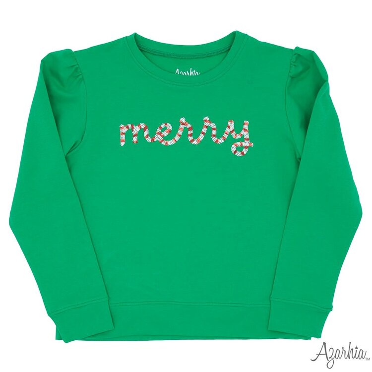 Azarhia Green Sequin Merry Sweatshirt