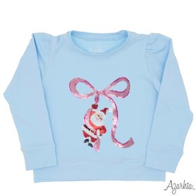 Azarhia Light Blue Sequin Santa Bow Top