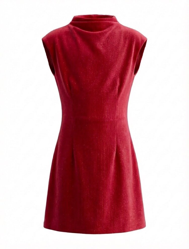 Pleat Red Velour Jenny Dress