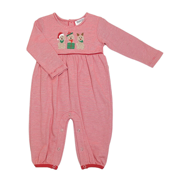 Ishtex Red Stripe Holiday Dogs Romper