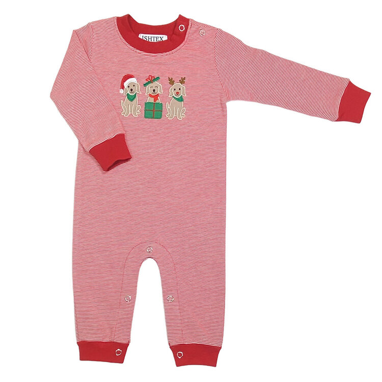 Ishtex Red Stripe Holiday Dogs Boy Romper