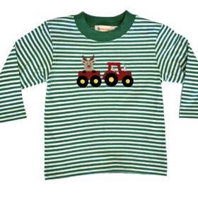Luigi Kids Green Stripe Reindeer in Tractor Shirt
