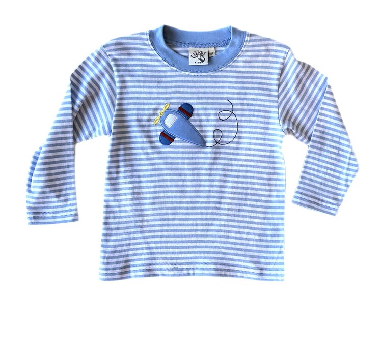 Luigi Kids Blue Stripe Airplane LS Shirt