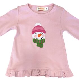 Luigi Kids Pink Snowman Face w/Scarf Ruffle Swing Top