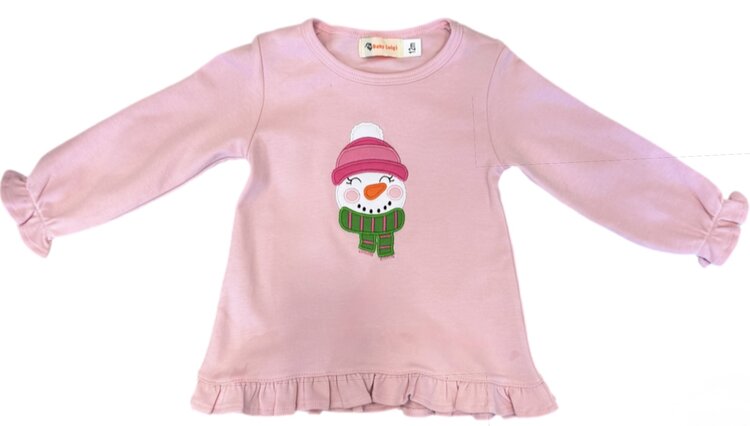 Luigi Kids Pink Snowman Face w/Scarf Ruffle Swing Top