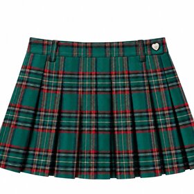 Theme Green Plaid Pleated Skirt
