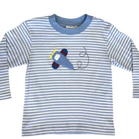 Luigi Kids Blue Stripe Airplane LS Shirt