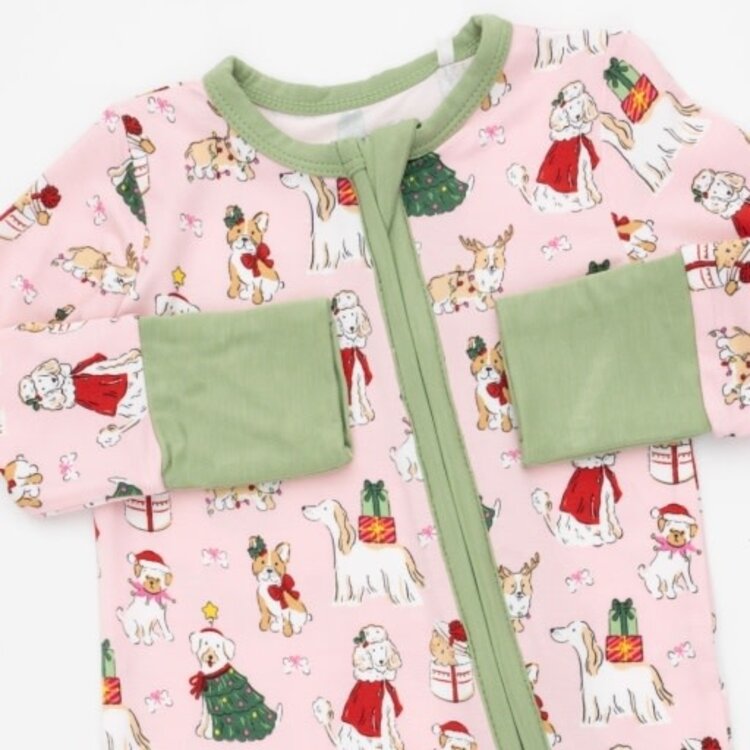 Angel Dear Christmas Dogs Pink Conv Romper