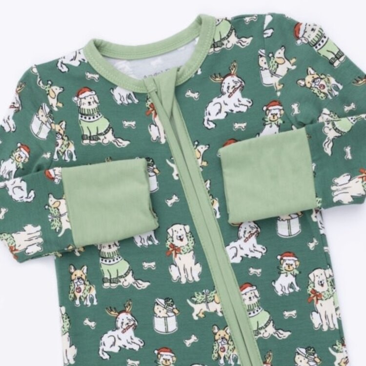 Angel Dear Christmas Dogs Green Conv Romper
