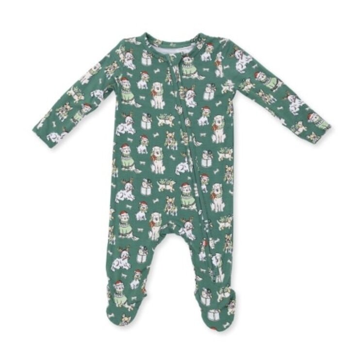Angel Dear Christmas Dogs Green Zipper Footie