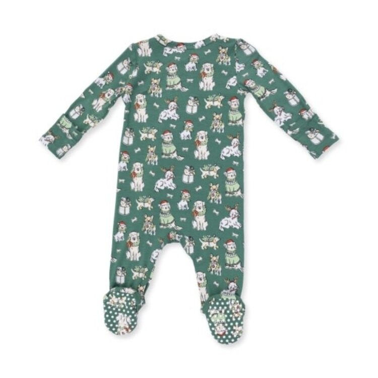 Angel Dear Christmas Dogs Green Zipper Footie
