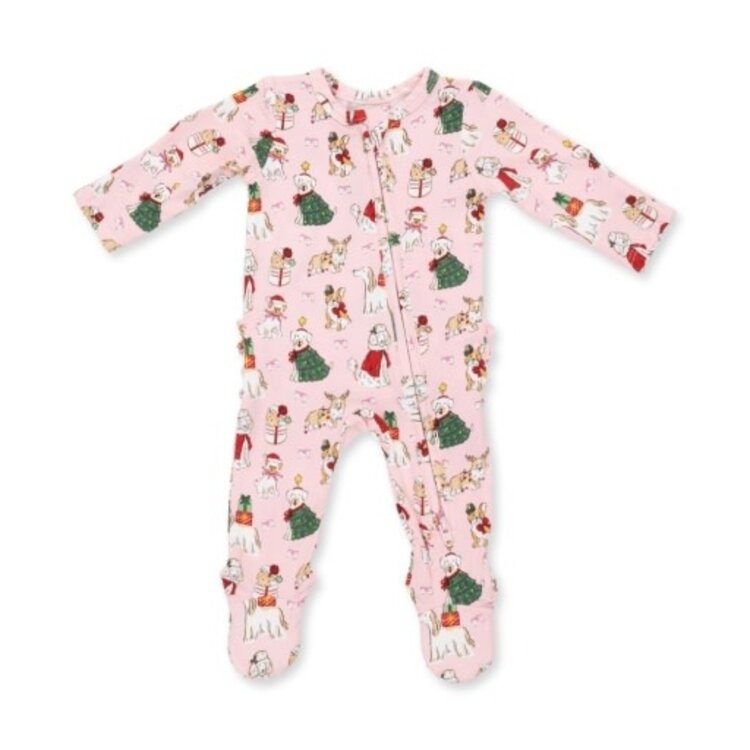 Angel Dear Christmas Dogs Pink Zipper Footie