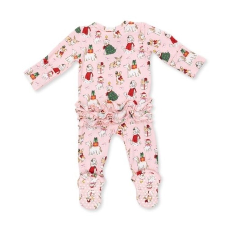 Angel Dear Christmas Dogs Pink Zipper Footie