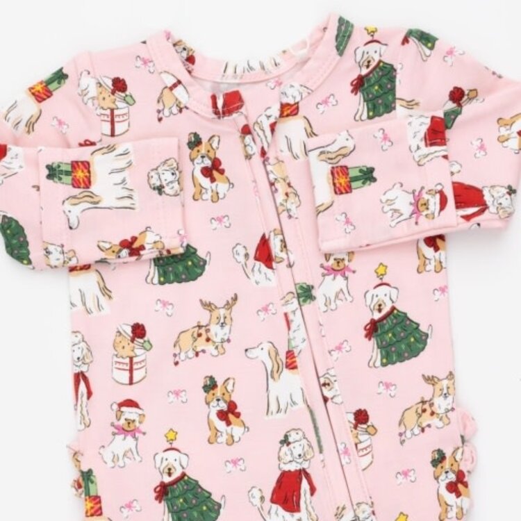 Angel Dear Christmas Dogs Pink Zipper Footie