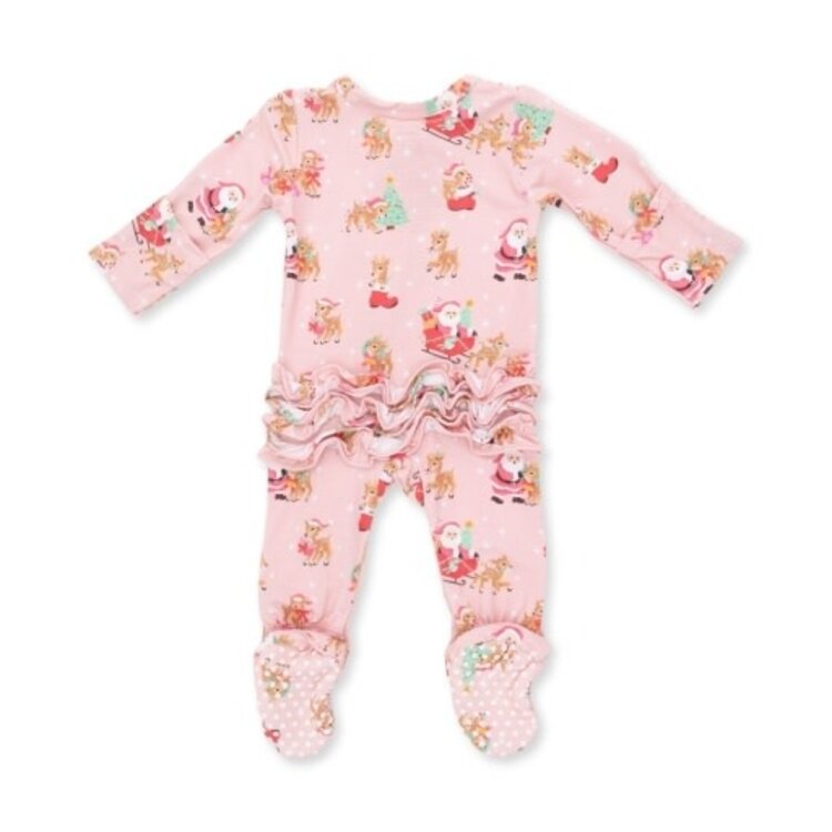 Angel Dear Vintage Reindeer & Santa Pink Zipper Footie