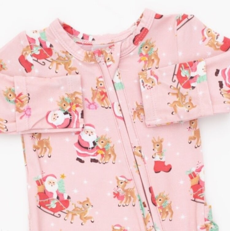Angel Dear Vintage Reindeer & Santa Pink Zipper Footie