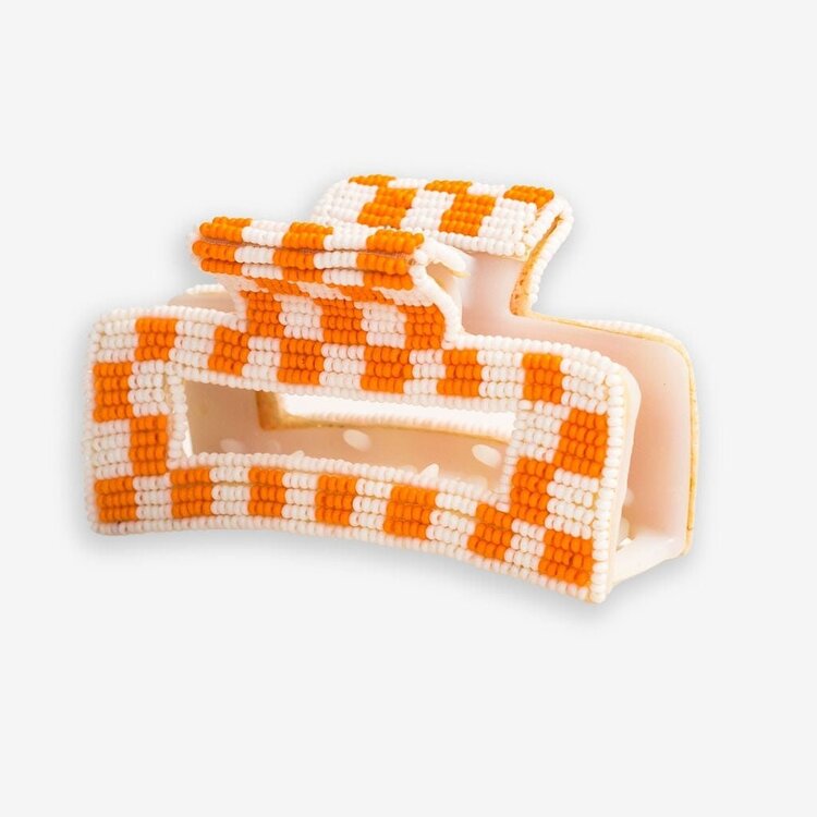 Ink + Alloy Orange Check Beaded Hair Claw
