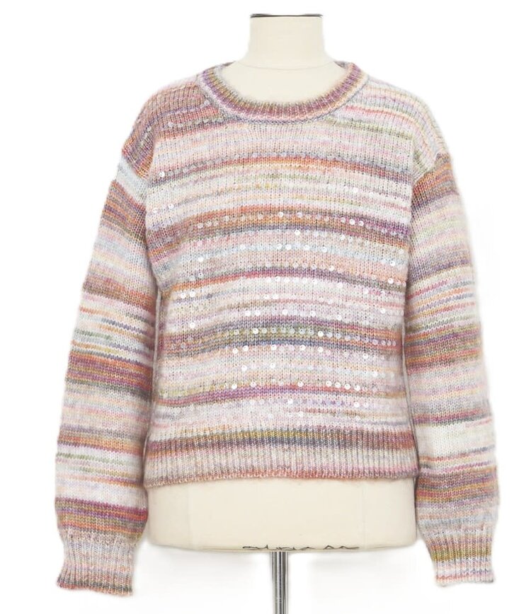 Molly Bracken Pink Sequin Multi Stripe Sweater
