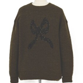 Molly Bracken Khaki Metallic Bow Sweater