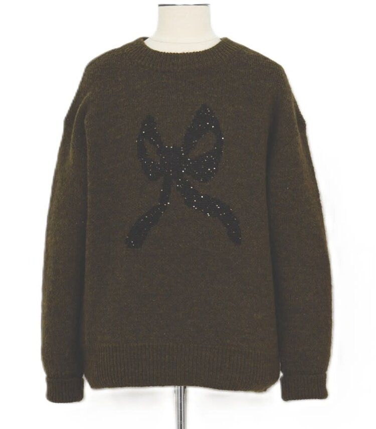 Molly Bracken Khaki Metallic Bow Sweater