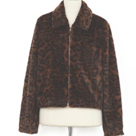 Molly Bracken Chocolate Leopard Print Faux Fur Jacket