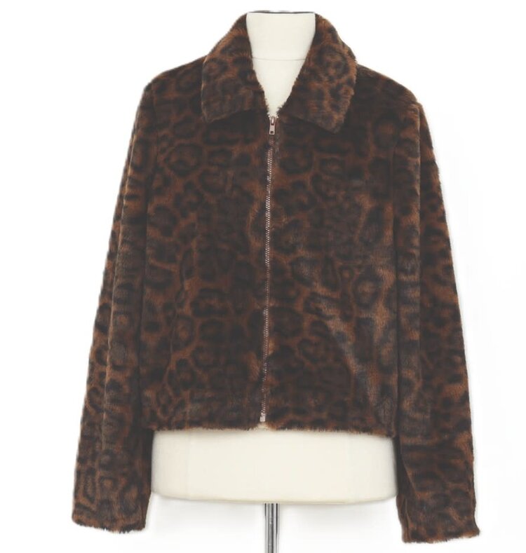Molly Bracken Chocolate Leopard Print Faux Fur Jacket
