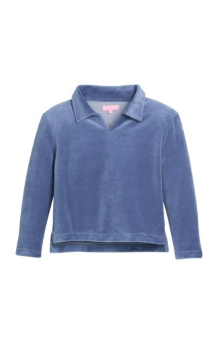 Bisby Dusty Blue Velour Polo Pullover
