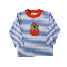 Luigi Kids Blue Stripe Puppy in Pumpkin Shirt
