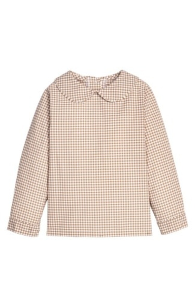 Little English Peter Pan Shirt Khaki Gingham