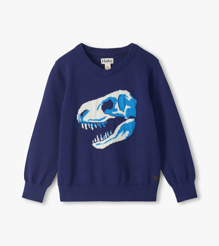 Hatley Dino Skull V-Neck Sweater