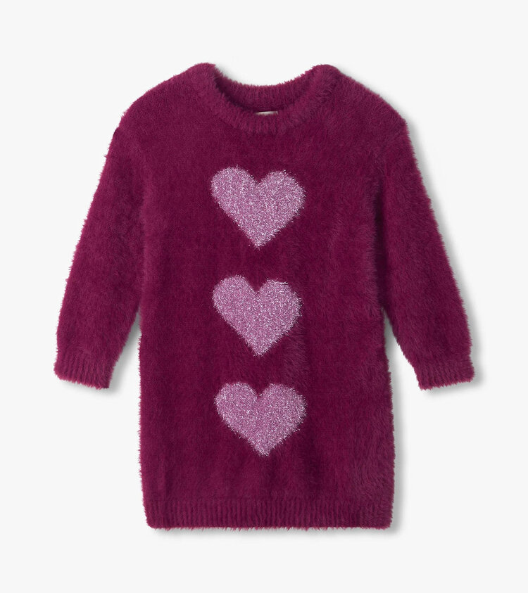 Hatley Raspberry Hearts Dropped Shoulder Sweater Dress