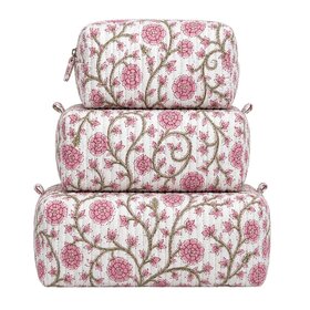 Quilted Cosmetic 3 Piece Bag Set