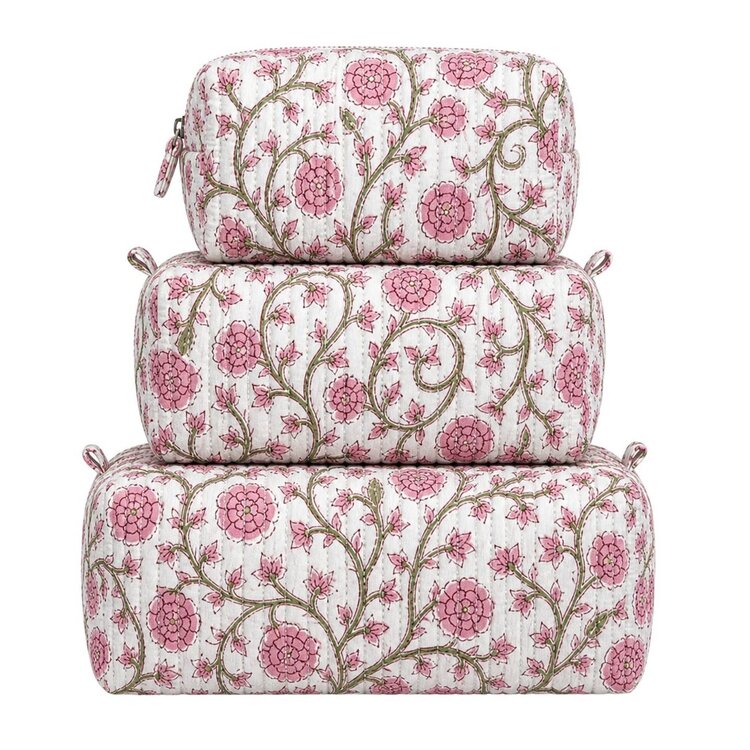 Quilted Cosmetic 3 Piece Bag Set