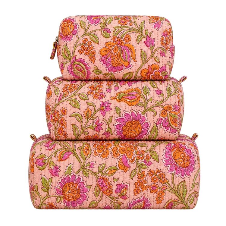 Quilted Cosmetic 3 Piece Bag Set