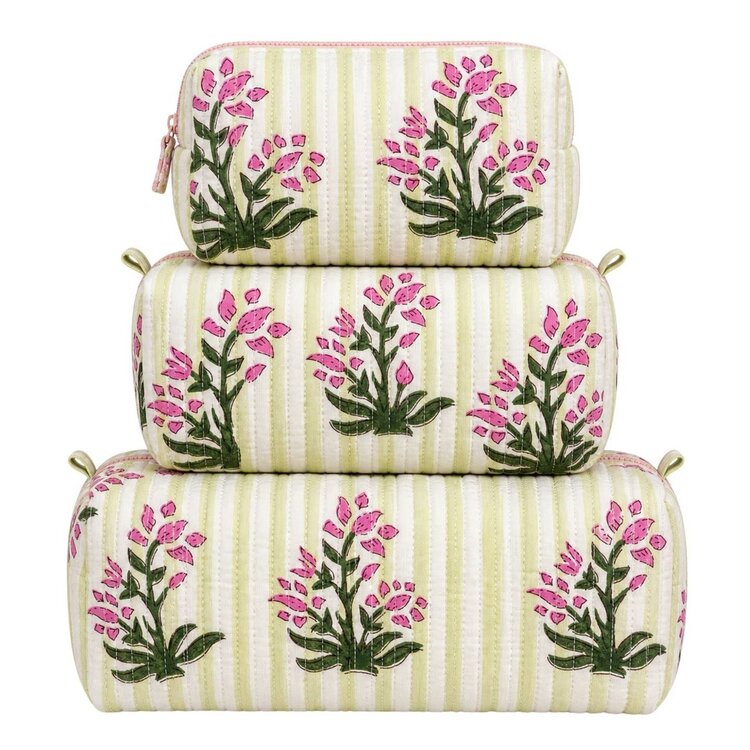 Quilted Cosmetic 3 Piece Bag Set