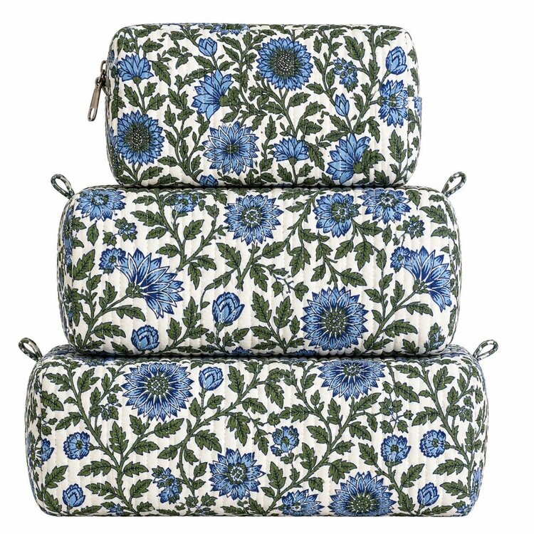 Quilted Cosmetic 3 Piece Bag Set