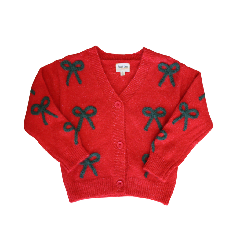 Peach Love Red Braided Bow Detail Cardigan