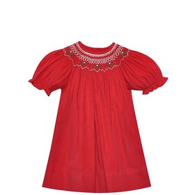 Remember Nguyen Red Hollies Corduroy Bishop Dress