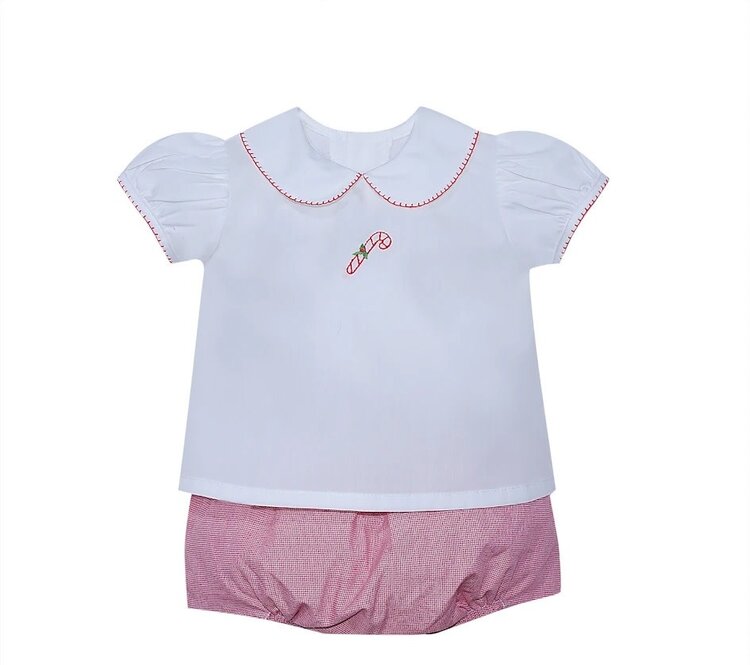 Remember Nguyen Red Check Girl Candy Cane Diaper Set