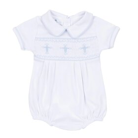 Magnolia Baby Forever Blessed Wh/Blue Smocked Bubble